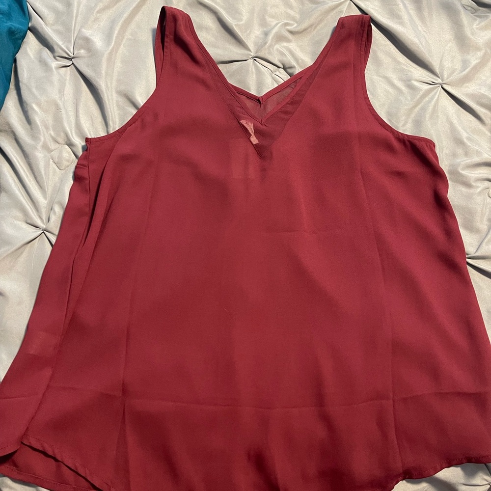 Maroon chiffon tank top from Maurice’s